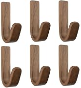 MOROBOR 6 Pcs Walnut Self Adhesive Wall Hooks, J-Type Adhesive Hook Natural Wooden Key Holders Wa...