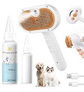Pet Steam Brush for Dog & Cat - 3-in-1 Pet comb leave-in serum for Shedding & Hair Removal - Self...