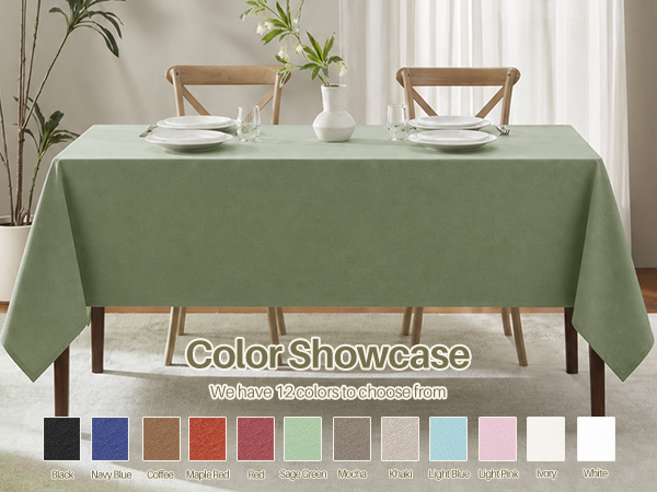 IVAPUPU Textured Linen Rectangle Table Cloth, Sage Green