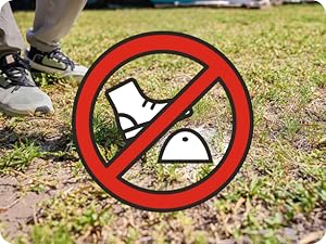 Shoe with mound with red x over it implying do not disturb mounds.