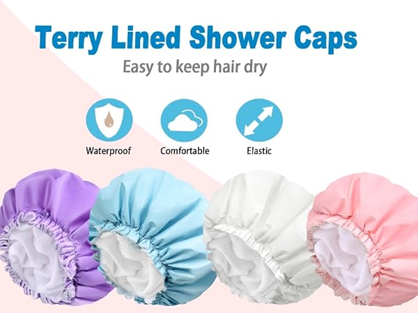 Terry Lined Shower Caps - Pink