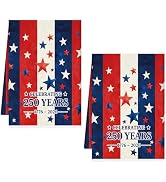 VISSTREE 4th of July Kitchen Towels Set of 2, Absorbent 250th Anniversary Patriotic Hand Towel, A...