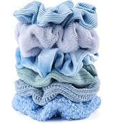 Scrunchies for Women Girls 6Pcs Blue Velvet Scrunchies for Thick Hair Ultra Textured Soft Scrunch...