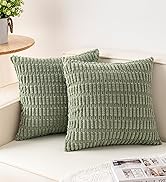 Aegero Pack of 2 Corduroy Decorative Throw Pillow Covers 18x18 Inch Soft Corduroy Striped Square ...