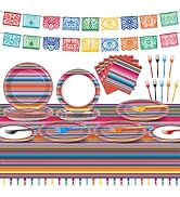 Qyeahkj 119 Pcs Mexican Serape Fiesta Party Supplies Set Includes Cinco De Mayo Plates Napkins Fo...
