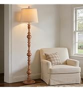 QiMH Vintage Floor Lamp for Living Room,61" Tall Rustic Standing Lamp with Linen Lampshade, Rotar...
