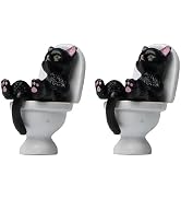 Enyolidimk 2Pcs Black Cat Toilet Ornament, Garden Miniature Statue, Desktop Model Home Decoration...