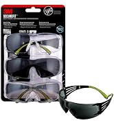3M SecureFit 400 Safety Eyewear, 3 Pack, Multi Shaded Lenses (Clear + Mirror + Gray Lenses), Impa...