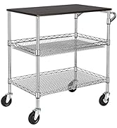 Finnhomy 3 Tier Heavy Duty Commercial Grade Utility Cart with Wood Top, Wire Rolling Cart with Ha...