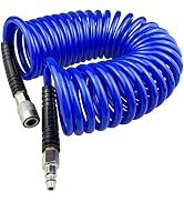 Darnassus Polyurethane Recoil Air Hose, 1/4" Inner Diameter,25 Feet Blue with Bend Restrictor and...