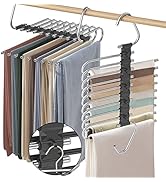 Upgrade 9 Layers Pants Hangers Space Saving, 2 Pack Non Slip Stainless Steel Multifunctional Pant...