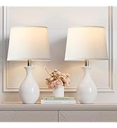 PARTPHONER Table Lamp Set of 2, Modern Ceramic Bedside Lamps for Night Stands, Classic Small Lamp...
