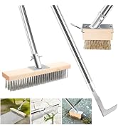 DTNESS 3-in-1 Garden Crack Weeder Brush Tool Set w/Scraper & 2 Brush Heads | Versatile 63" Heavy ...