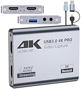 Video Capture Card, USB 3.0 High-Speed Interface, 1080P 60FPS/2K 30FPS/4K 18FPS Game Capture Reco...