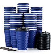 80 Pack 16oz Disposable Coffee Cups, Insulated Ripple Wall Paper Coffee Cups, Hot Paper Cups For ...