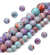 Youngbling Natural Gemstone Beads for Jewelry Making,8mm Purple Jasper Polished Round Smooth Ston...