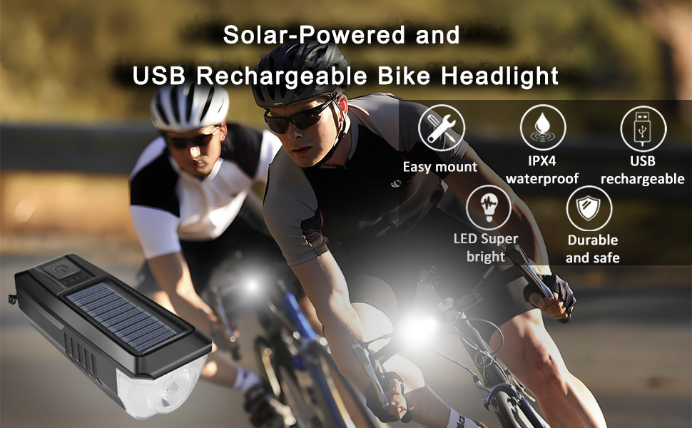 Multi-Functional Solar-Powered and USB Rechargeable Bike Headlight