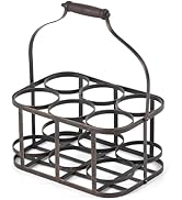Metal Wine Bottle Carrier, 6 Bottle Wine Basket, Wine Caddy Rack with Wood Handle, Vintage Metal ...
