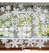 GOER 36 Pcs Snowflake Hanging Swirls for New Year Christmas Winter Party Decorations
