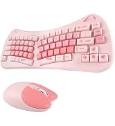 Wireless Ergonomic Keyboard and Mouse Combo - Cute Cat Design, Mini Size, Plug & Play USB Receive...