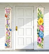 Nuxovilar Welcome Floral Butterfly Door Banner Polyester 70x12 Inches - door banners for outside,...