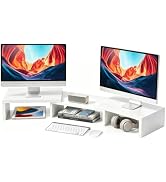 TAVR Dual Monitor Stand Riser, Wooden Computer Monitor Stand for 2 Monitors | Extra Long Multifun...