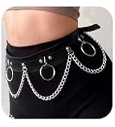 QWALIT Belt with Chain Punk Belts for Women Rave Belt Leather Chain Belt Punk Chain Belt Body Cha...