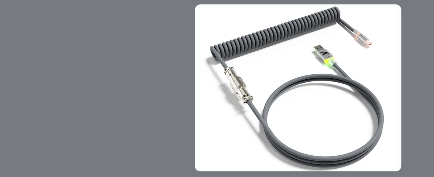 ATTACK SHARK C01 ULTRA Gray Coiled C to A TPU Cable for 8K Polling Rate Gaming Keyboard