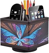 Square Leather 360°Rotatable Pencil Holders,Remote Control Holder,Spinning Bedside TV Remote Cadd...