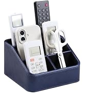 MEIBOOCH Remote Control Holder, PU Leather Small Desk Organizer with 4 Compartments, Nightstand O...