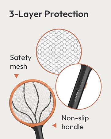 Electric Fly Swatter, Safe, Safety Mesh, Protection, Insect Killer, Bug Zapper, Non Slip Handle