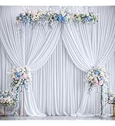 20x12ft White Backdrop Curtain for Wedding Parties, Wrinkle Free Polyester 4 Panels 5x12ft Photo ...
