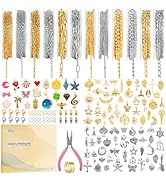 Zefy 18K Gold Silver Chain for Jewelry Making Kit, 39.6ft 12 Rolls Stainless Steel Chains Bulk wi...