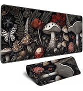 Mushroom Mouse Pad Gaming Desk Pad Ferns XL Large Mat Black Long Extended Mousepad Non-Slip Rubbe...