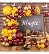 Magic Wizard School Party Decorations, Burgundy Yellow Gold Confetti Harry Magic Fall Balloon Gar...