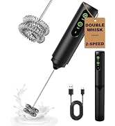 Soenglyun 2-Speed Rechargeable Milk Frother Handheld, Black | Dual Coil Whisk, Travel Cover inclu...