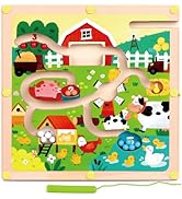 QimuMku Magnetic Color & Number Maze Farm Montessori Wooden Activity Board for Toddlers 1–5 Count...