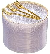 DaYammi 240Pcs Gold Plastic Plates Including 120Pcs Dessert Plates and 120Pcs Cake Forks,Hammered...