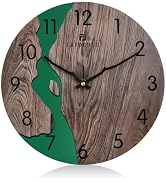 Lafocuse 12 Inch Brown and Green Wooden Vintage Wall Clock for Kitchen | Two-tone Design, Wood Gr...