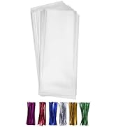 200 Clear Treat Favor Bags 3X11 with Twist Ties 6 Mix Colors - 1.4mils Thickness OPP Plastic Bags...