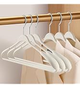 HWAJAN 10 Pack Soft-Touch Wide Shoulder Suit Hangers,Heavy Duty Non-Slip Coat Sweater Jacket Thic...