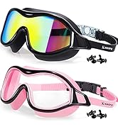Keary 2 Pack Swim goggles for Adult Youth with Soft Silicone Gasket, Anti-fog UV Protection No Le...