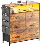 HLDIRECT Dresser for Bedroom with 6 Drawers, Fabric Chest of Drawers with Open Shelves & Side Sto...
