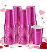 HOME BREEZE 16 oz - 100 Count Valentine's Day Metallic Plastic Cups, Disposable Plastic Party Cup...