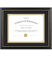 Golden State Art, 8.5X11 Diploma Frame, Solid Wood Black with Gold Trim Certificate Frame, 8.5X11...
