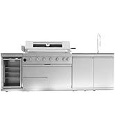 101-Inch 6-Burner 85,000 BTU Stainless Steel Gas Outdoor Kitchen Island Grill with Refrigerator, ...
