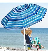 JEAREY 7.5FT Beach Umbrella UV 50+ Outdoor Portable Sunshade Umbrella with Sand Anchor,Push Butto...