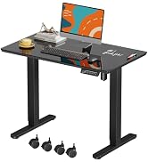 JOY worker Small Glass Standing Desk, 35" Electric Stand Up Desk on Wheels | 35" x 20" Black Heig...