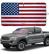 American Flag Windshield Sun Shade, High-Resolution Car Sun Shield with Mirror Cut-Out for Automo...