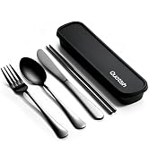 Travel Utensils with Case, Quatish 5 Piece Stainless Steel Silverware Set for Work, Portable Reus...